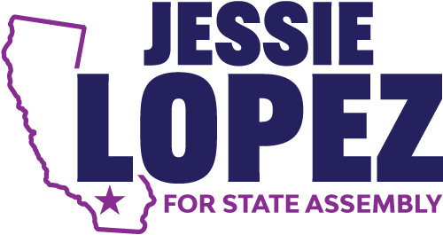 Jessie Lopez Logo showing text and California with a star on District 68.