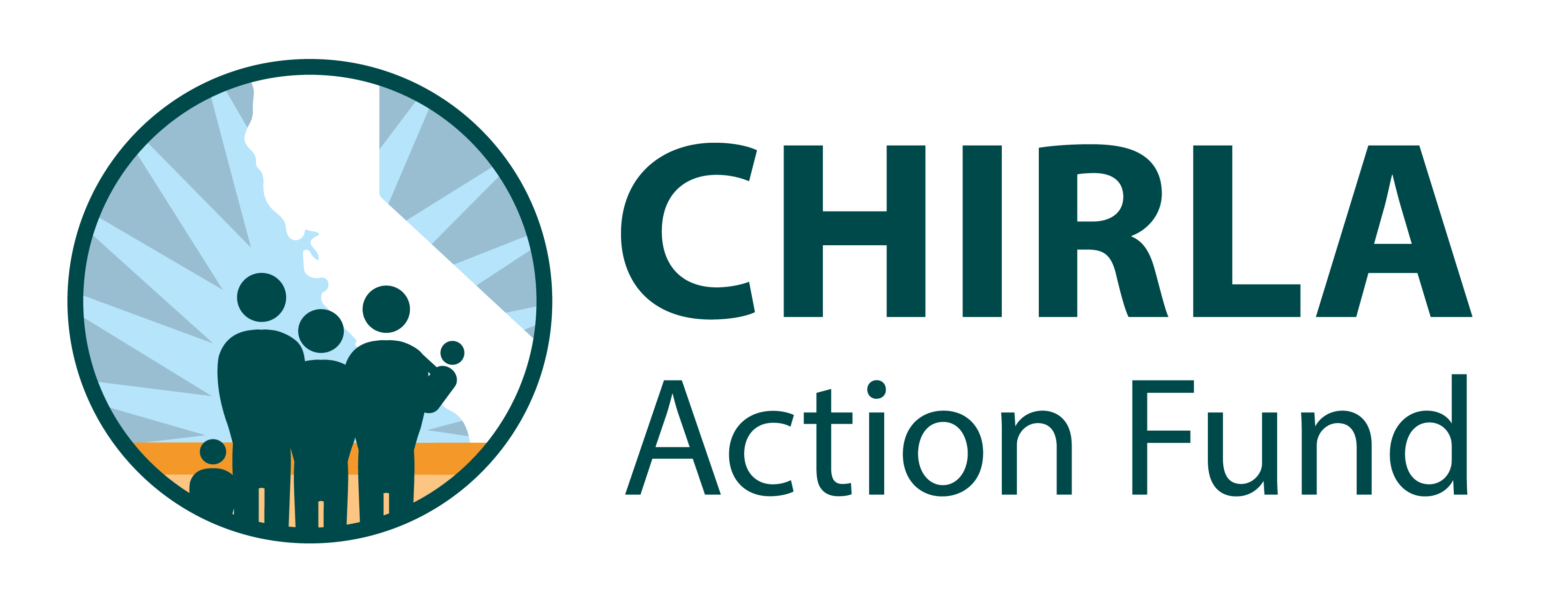 CHIRLA Action Fund logo showing a silhouette of a family of four in front of California with a sunburst inside a circle.