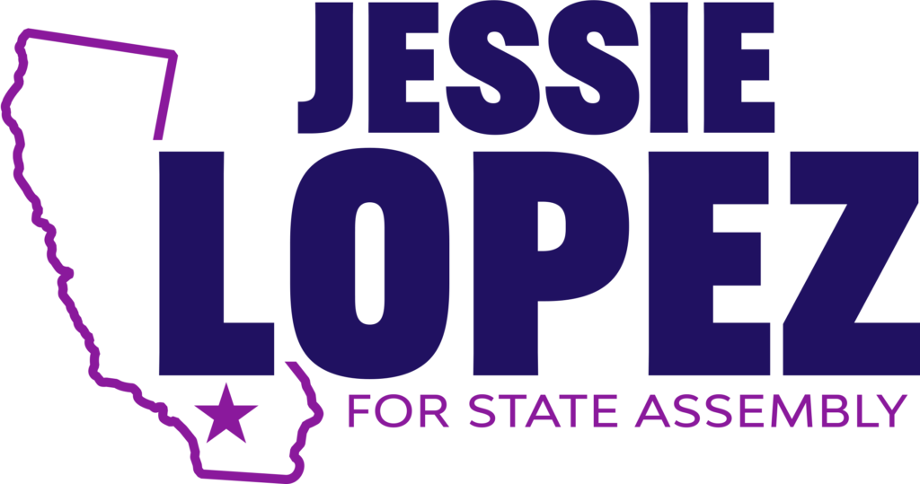 Jessie Lopez logo showing her name, an outline of California, and a star.