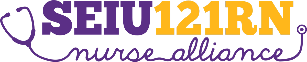 SEIU 121RN Nurse Alliance logo showing a stethoscope that forms "nurse alliance" text.