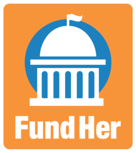 Fund Her logo showing a simplified capitol building with a flag on top.