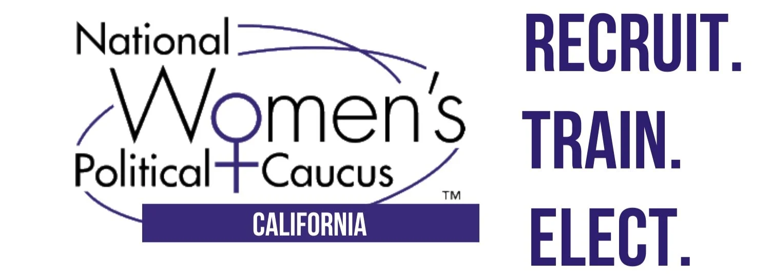 National Women's Political Caucus California logo with "Recruit. Train. Elect." text off to the side.