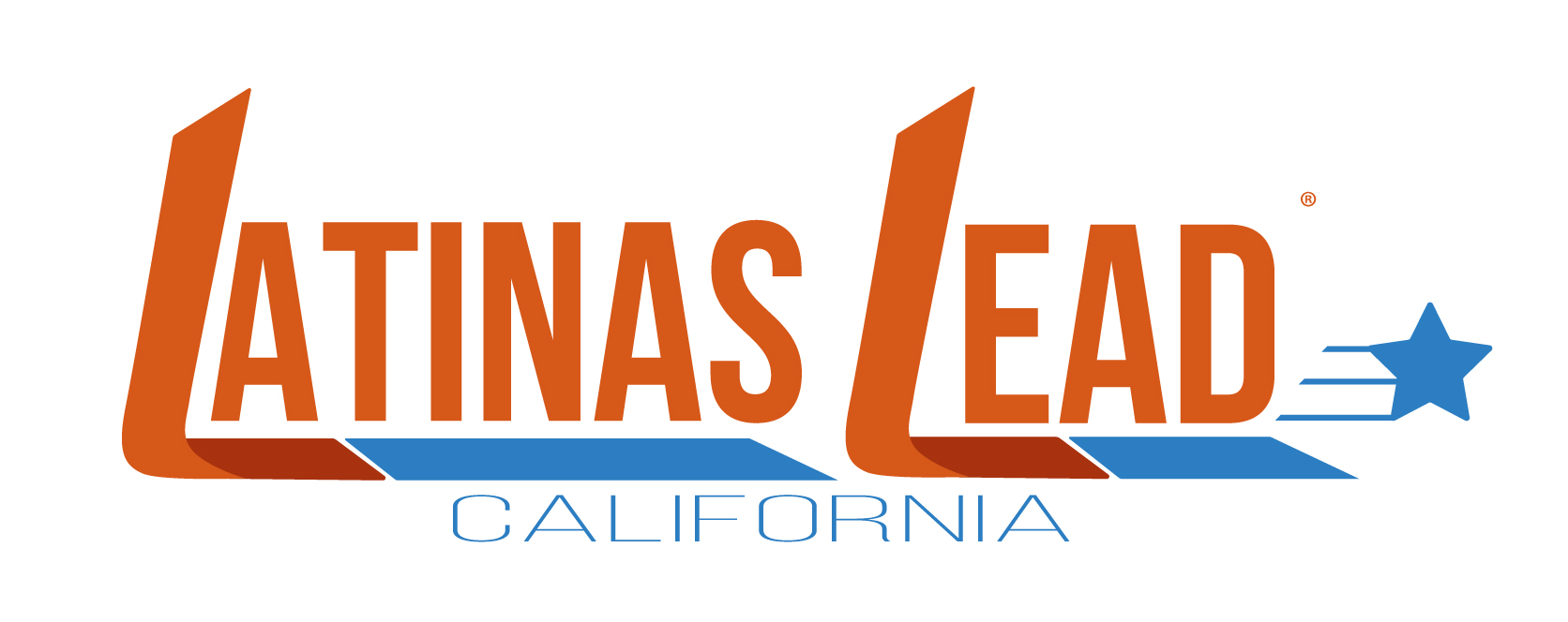 Latinas Lead California logo, showing text with a shooting star at the end.