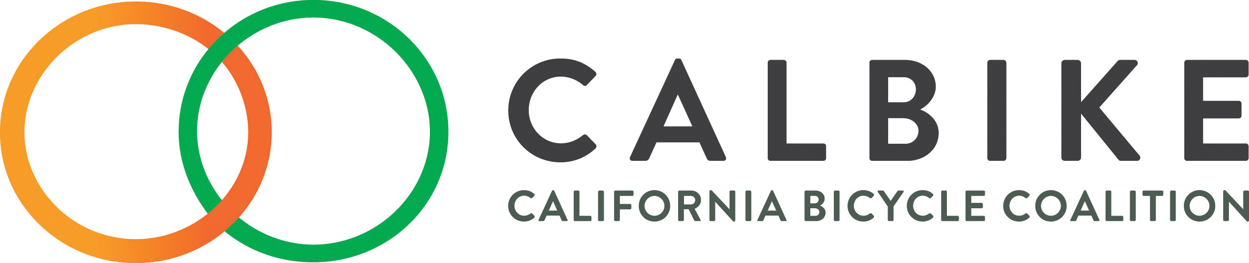 Cal Bike logo showing an orange ring and green ring interlocked with text.