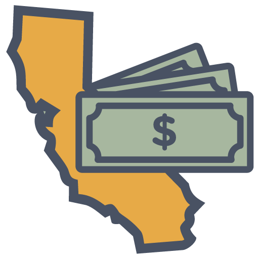 Shape of California with a stack of cash bills.