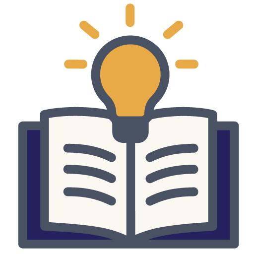 An icon showing an open book with shining light bulb.