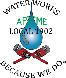 Water Works AFSCME Local 1902 logo showing a drop of water, wrenches, and "because we do" text.