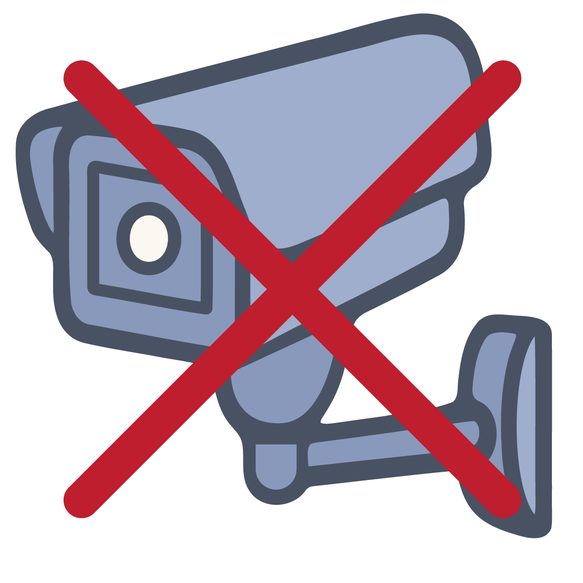 An icon of a surveillance camera with a red X through it.
